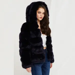 Factory Manufacture Women Hooded Fox Fur Coat Chinchilla Fur Coat Brown White Black Color In High Quality