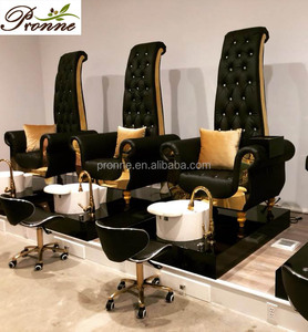 Nail <span class=keywords><strong>lounge</strong></span>-sillas de pedicura doradas y negras, estilo barroco, con bol para pedicura - Product Image 1