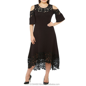 Scoop Escote de encaje recortado dressHi-bajo vestido de <span class=keywords><strong>punto</strong></span> <span class=keywords><strong>jersey</strong></span> de manga corta - Product Image 4