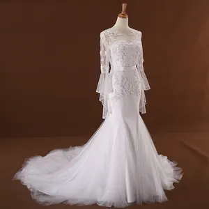 J. J66246 — robe longue avec décolleté en cœur, tenue de mariage, style espagnol, manches longues, traîne sirène, trompette, RSM66246