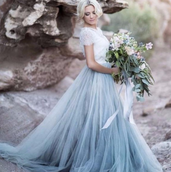 white christmas dresses A-Line Square Chapel Train Sleeveless Blue Wedding Dress WD183 US4 / Blue main image 0