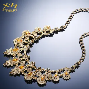 Rhinestone Crystal Statement Necklace Shape Antique Brass Hight Quality Flower for Women Girls Silver Big Statement Necklace