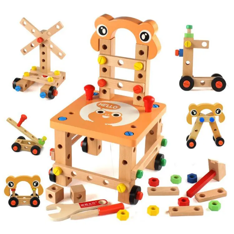 Sedia multifunzionale strumento di smontaggio dado combinazione di montaggio a filo per bambini di puzzle assemblato giocattoli di legno blocchi di costruzione giocattoli