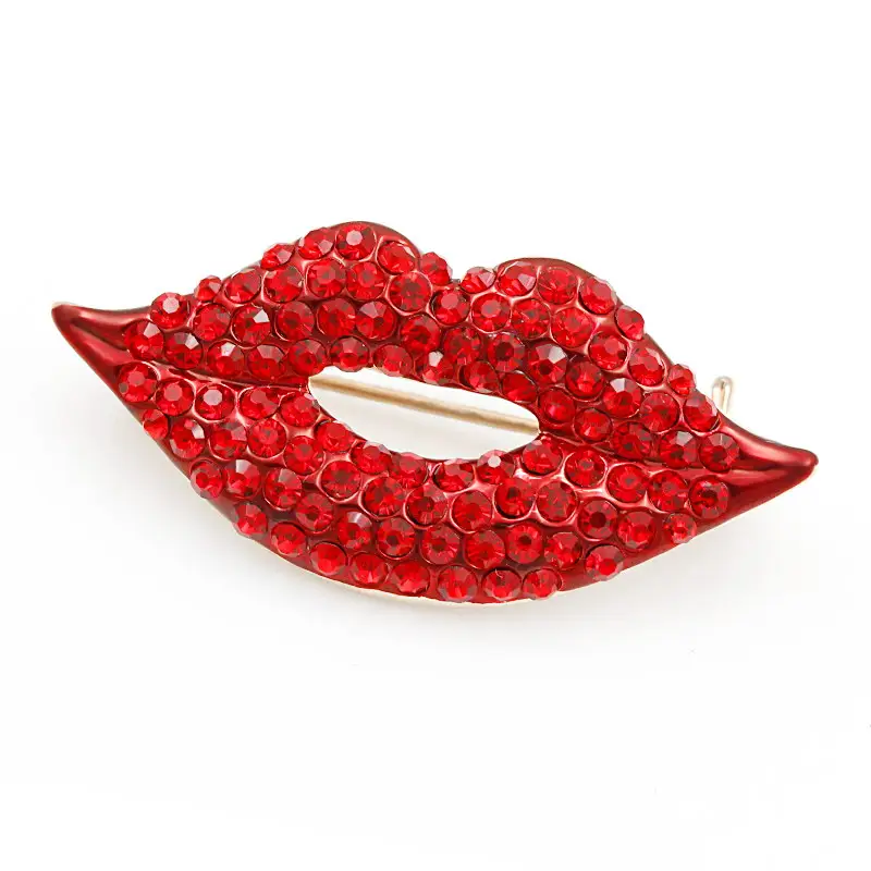 Alta Qualidade Strass Cristal Vermelho Pave Lip Broche Pinos para Lady Meninas ou Sacos de Chapéus Decorativos Jóias Broches