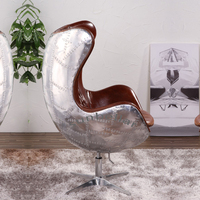 Chaise en forme de boule d'aviation de style vintage, siège en cuir fait à la main, design chic, pivotant en Aluminium marron, chaise arne jacobsen