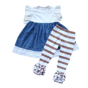 Boutique Outfits 6 years old baby girl suit Short-sleeved top and striped pants baby clothes home wear for girl