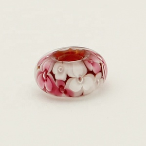 Hermosas Cuentas de Cristal de Murano con Forma de Flor Roja y Rosa para Pulsera - Product Image 3