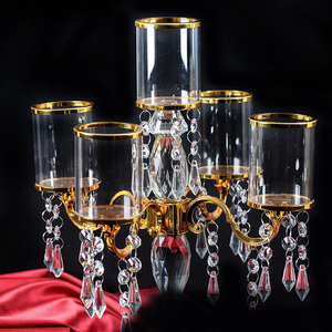 Commercio all'ingrosso Alto 5 bracci con paralume decorazioni di nozze di cristallo di vetro candelabri - Product Image 3