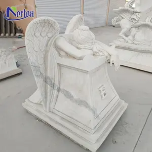 Factory Direct Sale Custom-made Natural Stone White Marble Weeping Angel Grave Monument / Headstone / Gravestone / Tombstone