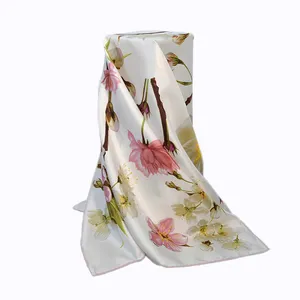 Elegant Made in China Habotai Scarves Peach Blossom Digital Printing Pattern Silk Scarf