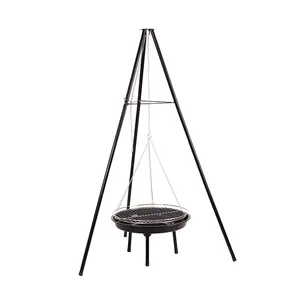 Buiten 47Cm Hangende Statiefketting Ronde Houtskool Bbq Barbecue Grill Balkon Camping Swing Arm Driehoekige Oven