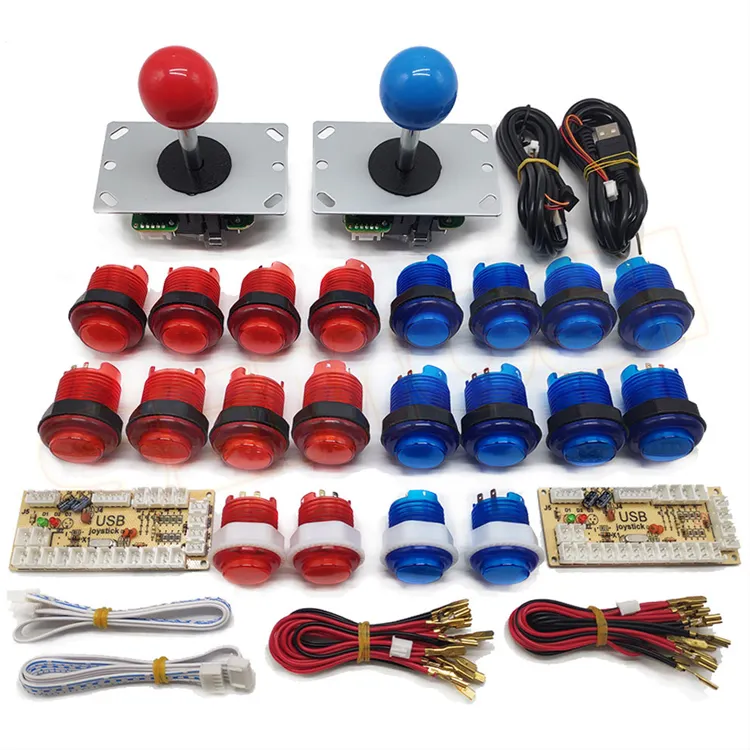 Arcade game machines DIY parts in set 2 pieces joysticks and 16 pieces push buttons