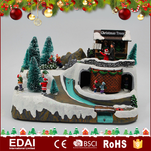2017 colorido pintado escena de nieve polyresin decoración <span class=keywords><strong>casas</strong></span> de pueblo de Navidad con música - Product Image 1