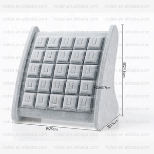 Gray Velvet Jewelry <strong>Display</strong> Stand 25 Slots <strong>Ring</strong> Holder Organizer for Retail Store Jewelry Shop Exhibition - Product Image 2