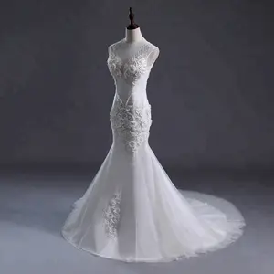 Vestidos de casamento estilo sereia, de pescoço alto, com cristais, aplique, baratos, s037, 2021