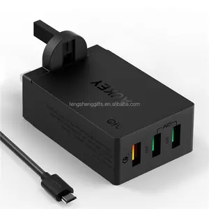 OEM AUKEY 경쟁가격 QC2.0 3 USB 포트 벽 충전기 마이크로 충전기 42w 빠른 충전기 포함 1m 마이크로 케이블