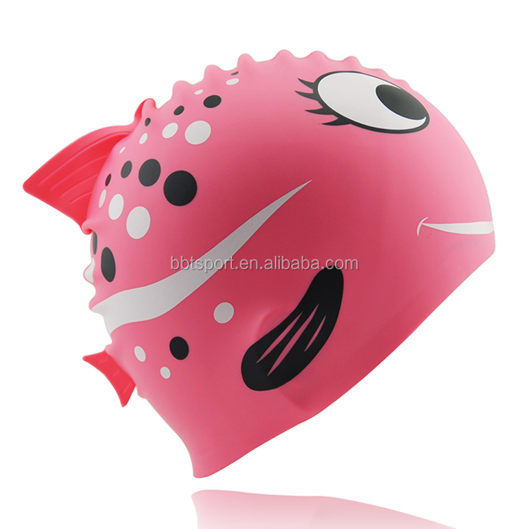 Kids Silicone Swim Cap – Pink Shark Design, Stretchy & Waterproof For Ages 4-12