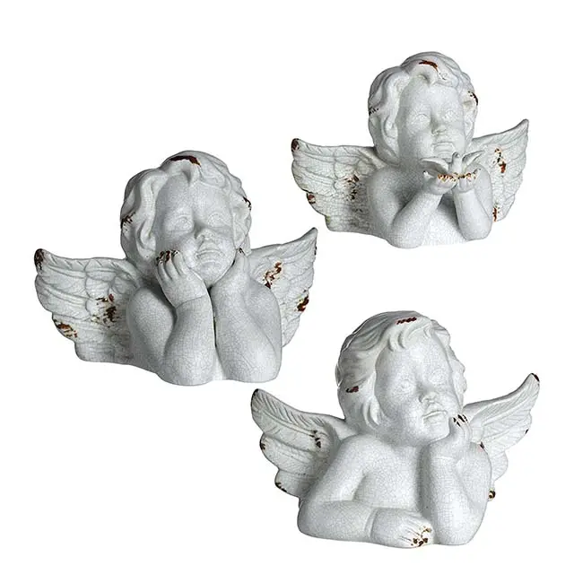 Small Angelic Poly Resin 9.5cm Sleeping Cherub Angels Lying In Wings 