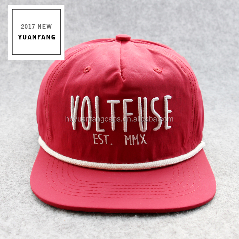 Custom 5/6 panel blank plain/3d embroidery rope bill snapback hats caps and hats