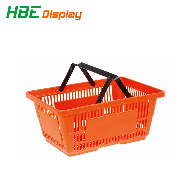 Оптовая продажа Розничная продукция пластиковая корзина для покупок для супермаркета с двойными черными ручками