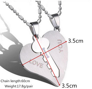 I love You ciondoli coppia collana pendente cuore chiave ciondolo collana gioielli catena in acciaio inox amanti collana lunga - Product Image 4