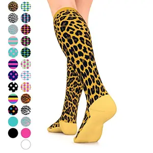豹纹设计男女可爱花式运动压缩袜-最适合跑步，运动，护士，旅行