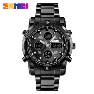 SKMEI 1389 Hombres Japón Movimiento de cuarzo Relojes digitales Reloj de acero inoxidable reloj Auto Semana Fecha Alarma Cuenta regresiva luminosa Moda