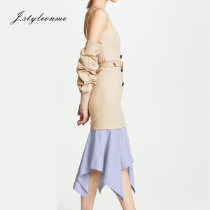 De <span class=keywords><strong>las</strong></span> mujeres al por mayor vestido sin tirantes rayada mantón botón cinturón delgado vestido de Midi - Product Image 3