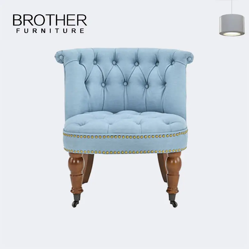 Portable antique blue french solid wood frame fabric cheap accent chair home furniture