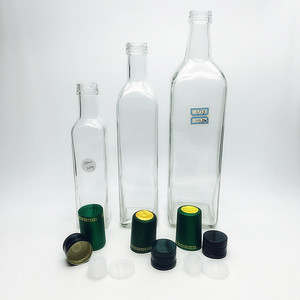 <span class=keywords><strong>Bottiglia</strong></span> Vuota Quadrata in <span class=keywords><strong>Vetro</strong></span> Trasparente per Olio d'Oliva e Aceto da 100ml a 1000ml con Coperchio - Product Image 2