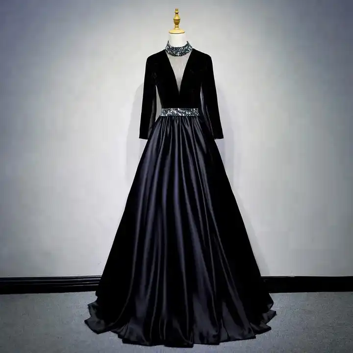 Black Long Sleeves Lace Elegant Modest Prom Dress, A-Line Ball Gown Pr –  Simplepromdress
