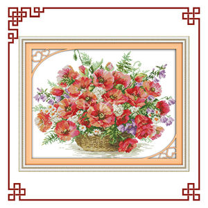 NKF Pavot panier de fleurs point de croix décoration de salon - Product Image 1