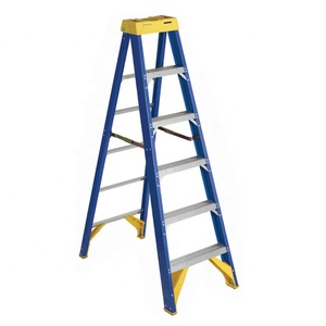 Échelle à chevalet double face autoportante en fibre de verre moderne rouge et jaune en FRP - Product Image 5