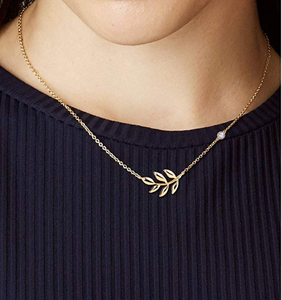 Monili Dell'acciaio Inossidabile di modo Del Pendente Del Foglio Della Collana Ramo di Un Albero Collane Stazione di Catena per Le Donne - Product Image 2