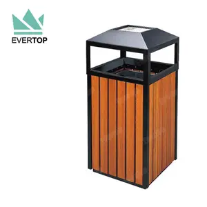 Trash Bin Manufacturer DA78-A Larger Square Litter/Waste Bin Garden Cheap Metal Dustbin Wooden Outside Trash Box China Manufacturer