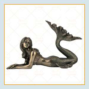 Grande sculpture de bronze d'une femme <span class=keywords><strong>nue</strong></span> en plein air, statue de sirène avec dauphin - Product Image 3