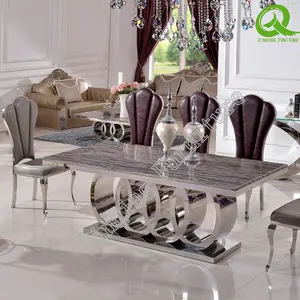 客厅家具集现代大理石不锈钢餐桌