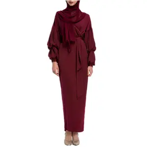 Pasokan Pabrik Pakaian Turki Gaun Katun Crepe Lembut Merah Muda Pernikahan Grosir Renda Muslim Sifon Maxi dengan Lapisan Gaun Katun Putih