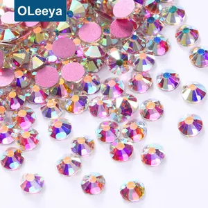 Oleeya Bulk Groothandel 2028 Glas Plaksteen Rose Goud Bodem Niet Hotfix Crystal Ab Nail Art Rhinestones Voor Diy Nagels Decoratie