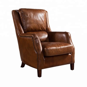 American Style Vintage <strong>Leather</strong> <strong>Armchair</strong> Over Tufted Tan <strong>Leather</strong> <strong>Reclining</strong> Sofa Chair Living Room Leisure Bedroom Accent Chair - Product Image 3