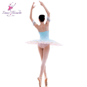 Danza Preferita Luce Blu Paillettes Spandex Professionale di Balletto di Danza <span class=keywords><strong>Tutu</strong></span> con 7 Strati di Tulle Rigido BLL015