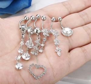6 adet/takım yüksek kalite Dangle Belly Button yüzük kadınlar kızlar için 316L cerrahi çelik seksi göbek halkası göbek takısı Piercing