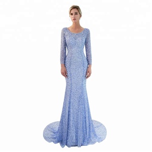 Abiti da sera lunghi senza maniche taglie forti, <span class=keywords><strong>abito</strong></span> blu reale elegante con perline e pizzo, <span class=keywords><strong>abito</strong></span> da sera, Robe De Soiree - Product Image 1