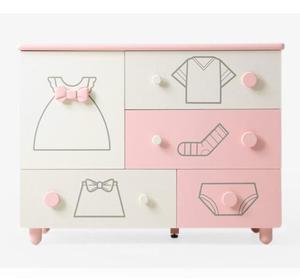 Tiroir de rangement de salon pour enfants, rose, dessin animé, commode en bois, placard avec commode, meuble de chambre d'enfants - Product Image 1