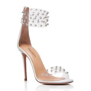 Grande formato Sexy <span class=keywords><strong>borchie</strong></span> signore estate <span class=keywords><strong>scarpe</strong></span> partito vestito da sera tacchi 2018 con <span class=keywords><strong>borchie</strong></span> <span class=keywords><strong>tacco</strong></span> alto PVC trasparente sandali trasparenti donne - Product Image 2