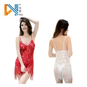 seductive nightwear mature lace lingerie backless strap dress v-neck sexy girl nightdress for home wear