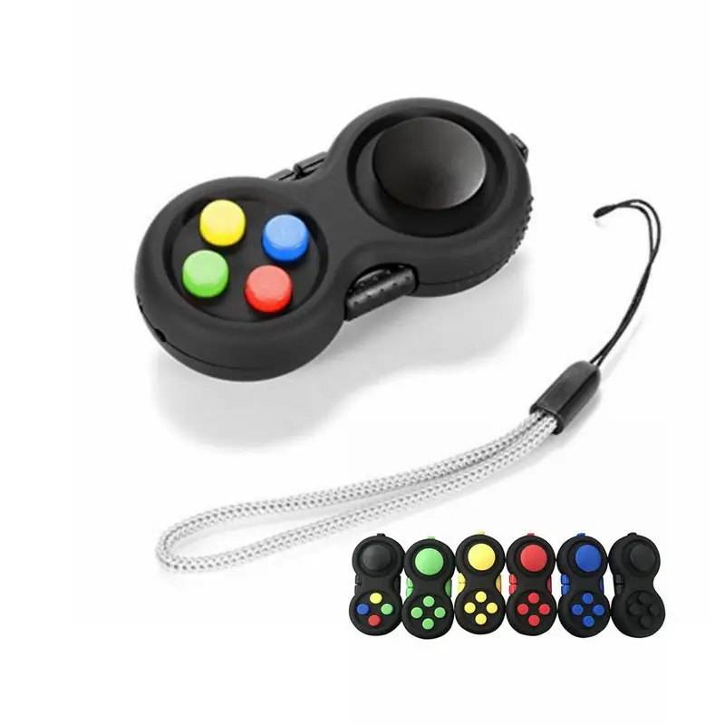 Rubberized Classic Controller Game Fidget Pad Focus Toy with 8-Fidget Functions and Lanyard