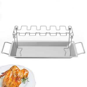Hot Chicken Leg Wing Rack 14 Slots Stainless Steel Metal Roaster Stand with Drip BBQ <strong>Grill</strong> <strong>Tray</strong> for Smoker <strong>Grill</strong> or <strong>Oven</strong> - Product Image 1