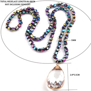 Fashion 6ミリメートルSquare Glass Necklace Long Knotted Glass Drop Pendant Necklaces For Women - Product Image 2