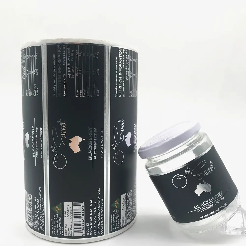 Druck Klebstoff Wasserdicht Aufkleber Für Flasche, Klebstoff Spice Jar Label, Gute Qualität Transparent Glänzend Laminiert Jar Flasche